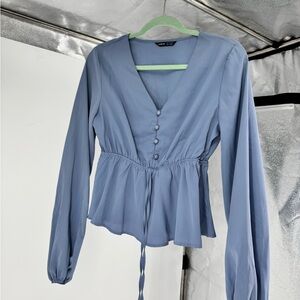 SHEIN Elegant Blue Buttoned Blouse